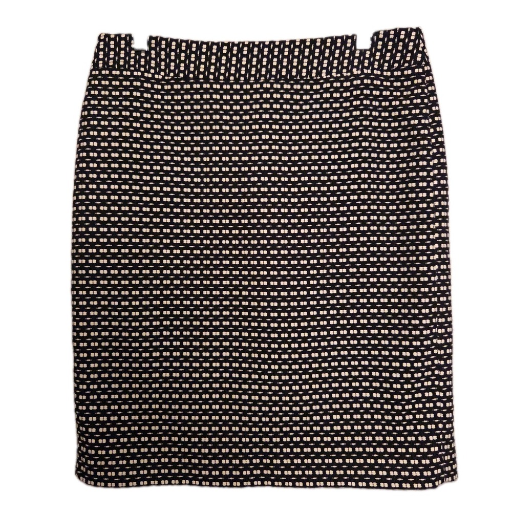 ANN TAYLOR Women's 8 Black & White Tweed Knit Pencil Skirt Geometric Striped